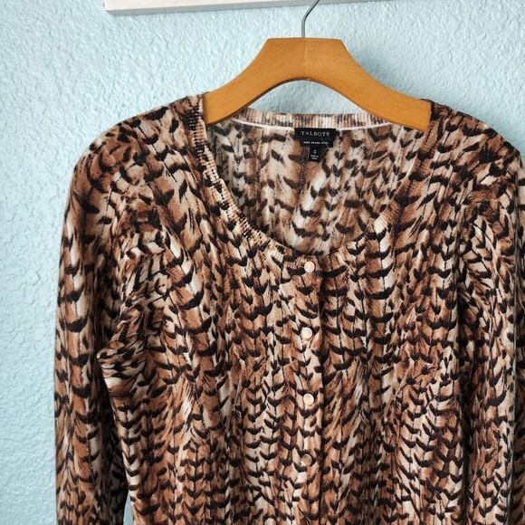 Talbots 100% merino wool animal print long sleeve cardigan - Picture 2 of 7